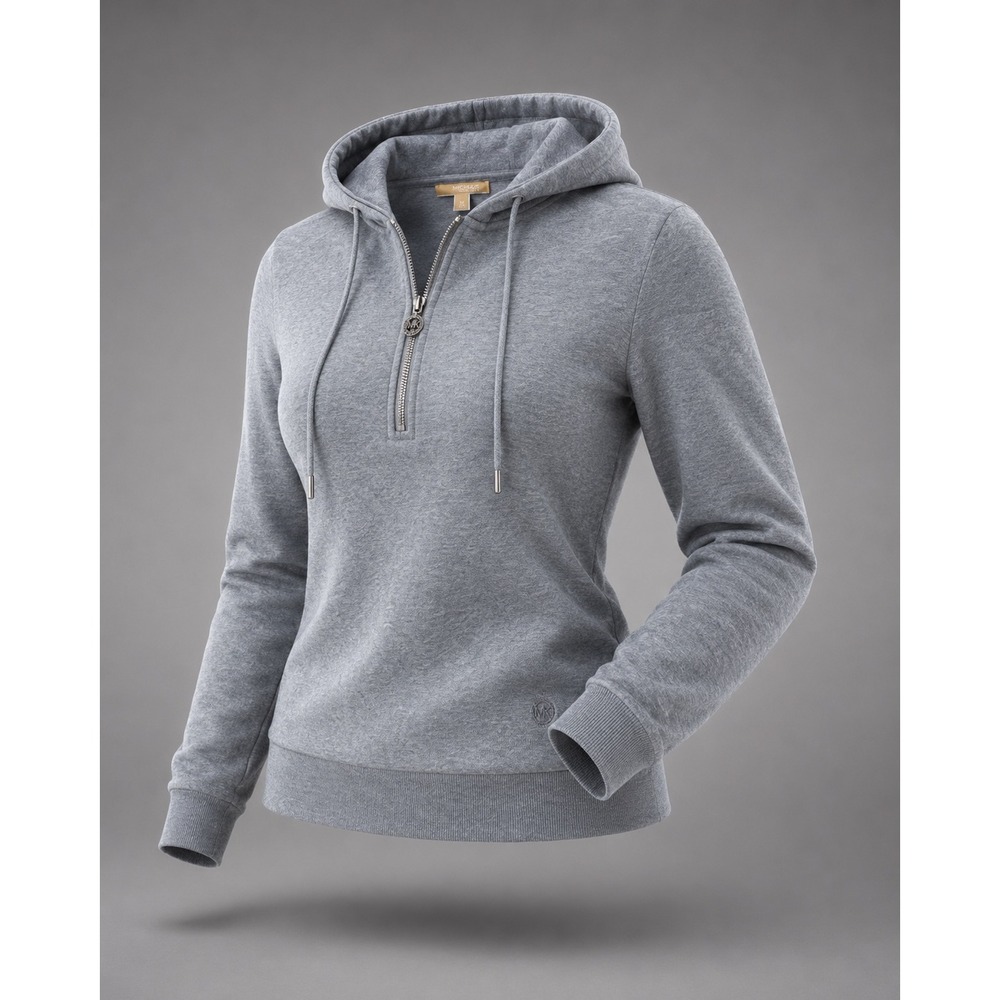 Michael Michael Kors Womens Blue Heather 1/4 Zip Hoodie Sweatshirt Small MK Logo